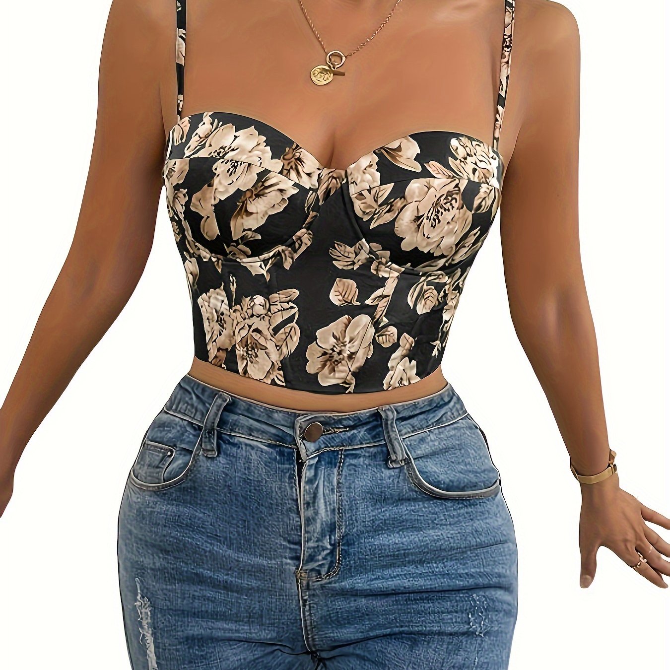 Vibrant Floral Lace Up Bustier Cami Top - Stylish Sleeveless Tank & Camis for Summer - Women's Fashion Clothing with Comfortable Design and Adjustable Straps