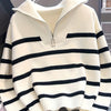 Soft Touch, Chic Striped Zip-Up Sweater for Women - Cozy & Thick, Perfect for Spring/Fall, Machine Washable