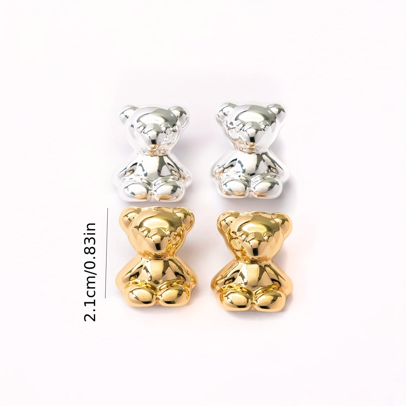 Pair of Chic Golden-Tone Teddy Bear Stud Earrings - Cute K-Style Resin with Stainless Steel Posts, Ideal for Daily Wear & Parties, Versatile Dating Accessory, Valentine's Jewelry|Elegant Earrings|Goldtone Finish, Cute Earring