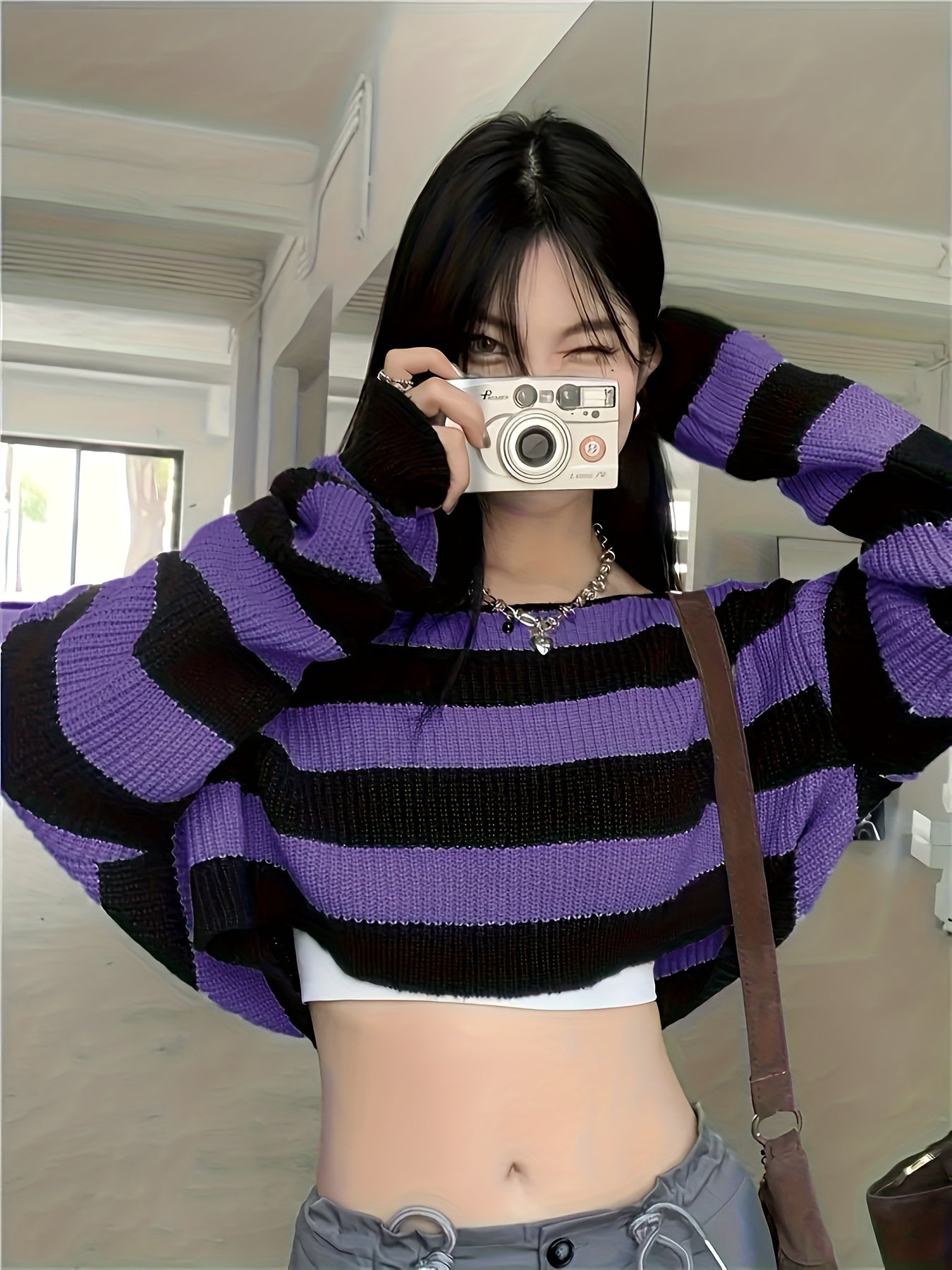 Women'S Y2K Style Color Block Knit Crew Neck Short Sleeve Pullover - 100% Polyester Jersey, All Seasons, Knit Fabric, Young Fashion