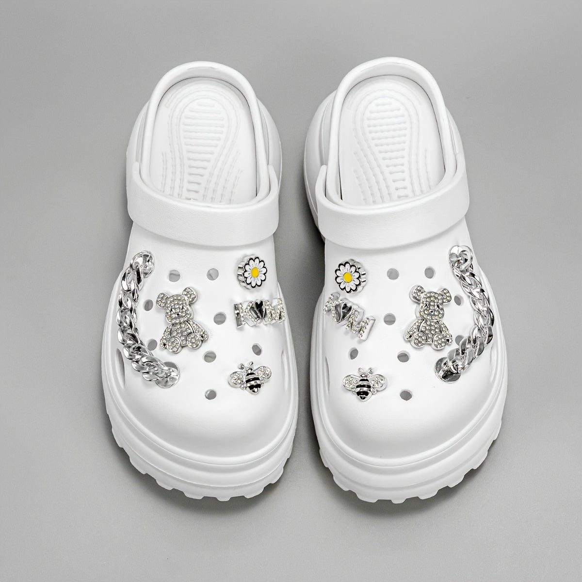 New Arrival - Stylish Cartoon Bee & Bear Print Platform Shoes, 3.94inch High Heel, Lightweight EVA Upper, Closed Toe Design, All-Season Comfort, Casual Footwear | Playful Design | Lightweight Footwear