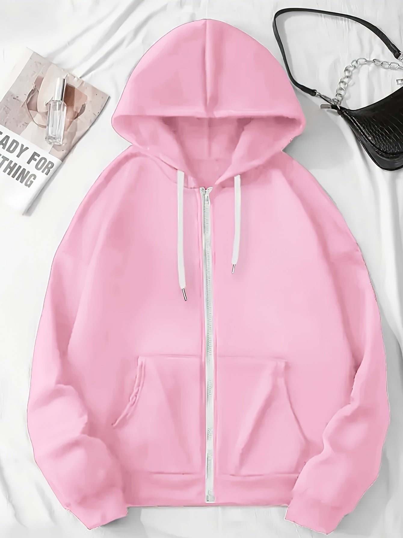 Women's Casual Hooded Jacket with Bold "Bench" Letter Print, Kangaroo Pocket & Zipper Collar - Machine-Washable Polyester, All-Season Versatile Outerwear, Perfect Gift for Her, Lightweight Layering, Urban Fashion, Quality Sti