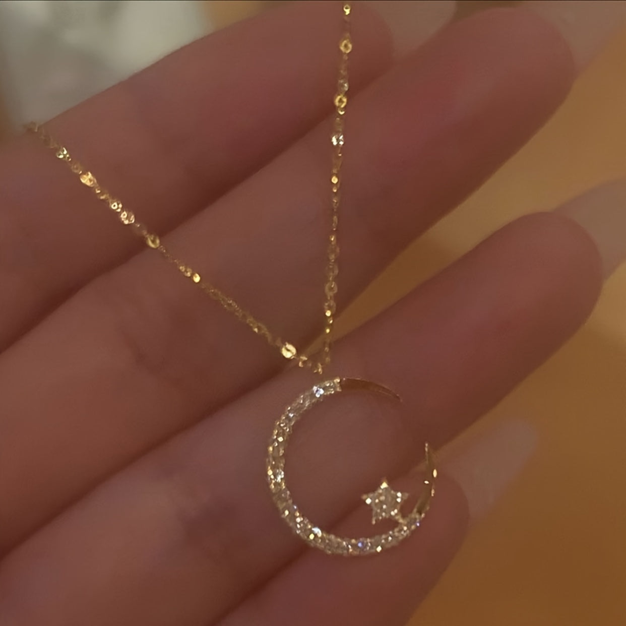 Star Moon Super Sparkle Exquisite zirconia Ramadan Pendant Necklace, Minimalist Elegant Cute And Versatile Daily Wear Clavicle Chain Jewelry