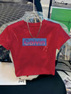 Women's Y2K Style Cropped T-Shirt with Bold CALVIN Monogram Print - Vibrant Red & Blue Lettering, Soft Comfortable Fabric, Machine Washable, Versatile Casual & Dressy Outfits