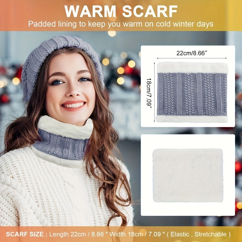 [Winter Sports Bundle] 5pcs/Set Winter Outdoor Sports Equipment - Thick Warm Knit Hat, Neck, Touch Screen Gloves, Plush Ear Muffs and Snow Socks for Skiing, Cycling and Hiking