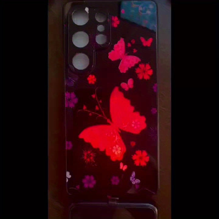 Butterfly Dancing with Flowers Colorful Smart Voice Controlled Luminous Phone Case Suitable for 16promax/15promax/14promax/13promax/12promax/11promax/XSmax/7G Smart Luminous Voice Controlled Phone Case - Luminous Technology,