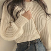Cozy Crew Neck Crop Sweater - Women's Casual Long Sleeve Knitwear for Fall & Winter - Soft, Warm, and Comfortable Clothing for Everyday Wear