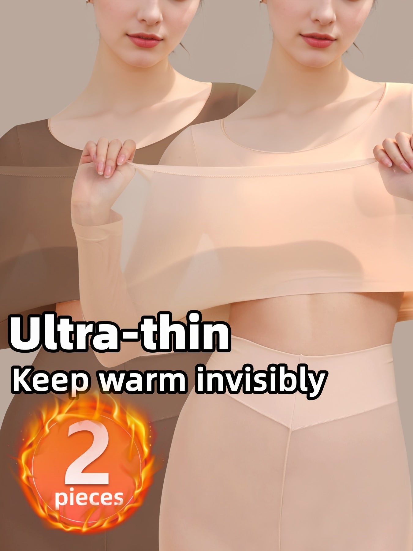 Set of 2 High-Elastic Ultra-Thin Base Layer Tops, Lightweight And Form-Fitting, Warm for Autumn And Winter, Long-Sleeve Women'S Thermal Underwear.