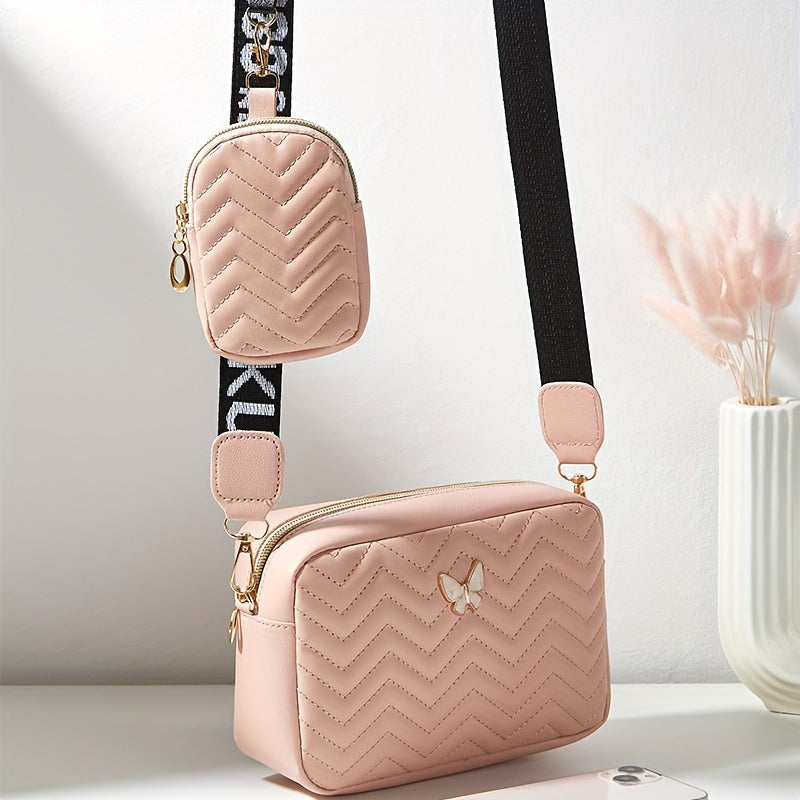 Stylish Embossed, Embossed Quilted Square Crossbody Bag + Women's Mini Wallet Pendant Combination Set, Multifunctional Shoulder Bag, Square Bag, Very Suitable for Outdoor Commuting, Daily Use and Travel