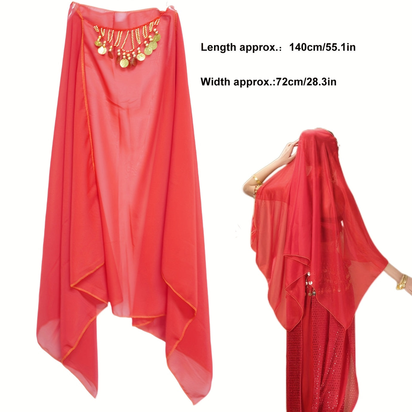 Glamorous 4pcs Indian Dance Costume Set - Headpiece, Bra, Trousers & Waist Chain - Vibrant Red & Golden Accents, Polyester Material - Perfect for Holidays, Performances & Festivals, Festival Attire|Exotic Attire|Polyester Cos