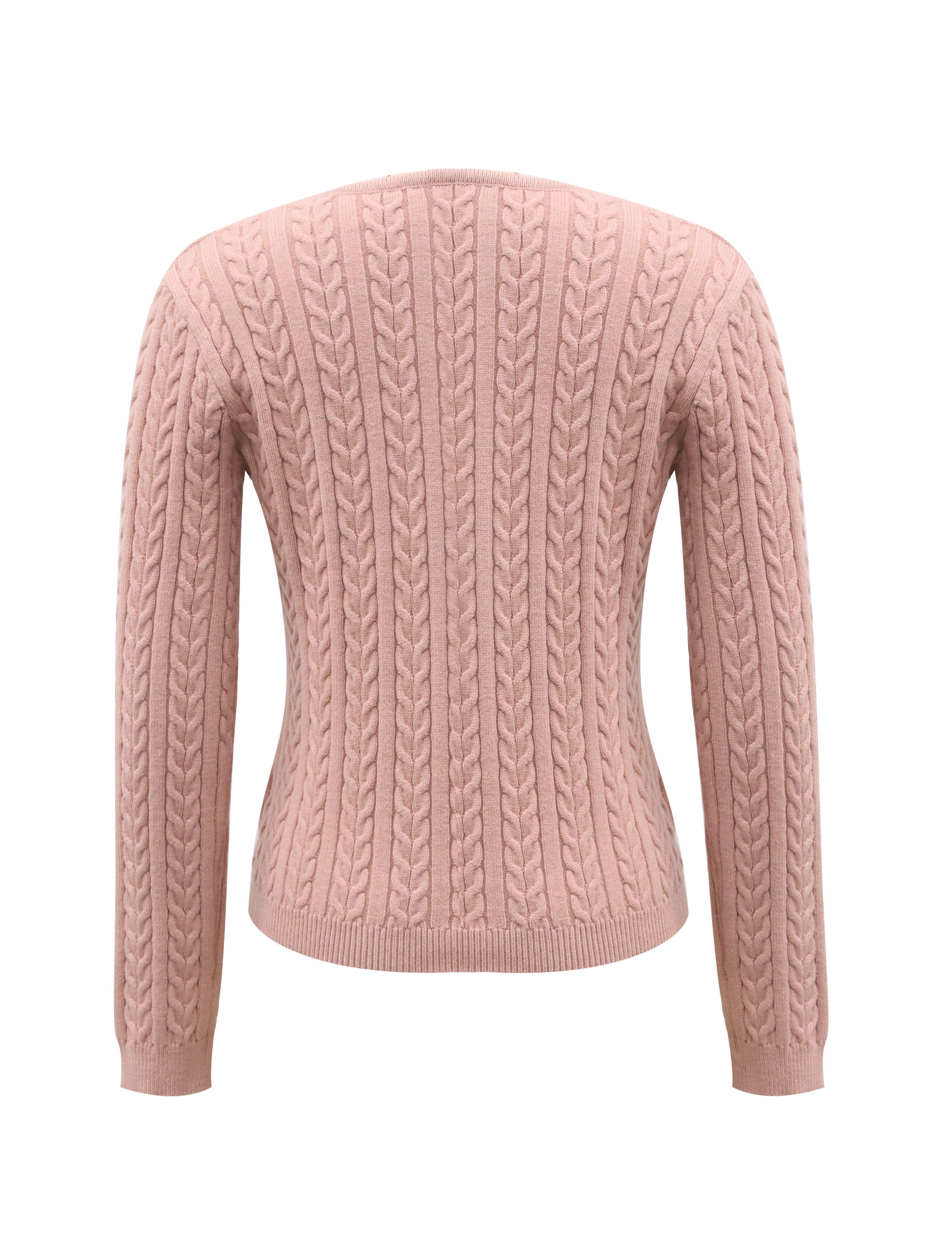 Solid Zip Crew Neck Cable Knit Sweater, Casual Long Sleeve Slim Pullover Sweater, Women's Clothing