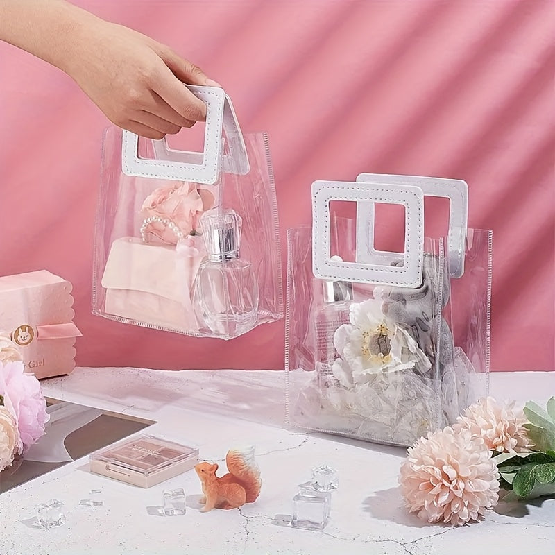 15pcs Heavy-Duty Clear PVC Gift Bags with Handles - Reusable, Ideal for Bridal Showers, Teen Parties, Weddings & Shopping, Party Essentials|Transparent Gift Bags|Durable Gift Bags