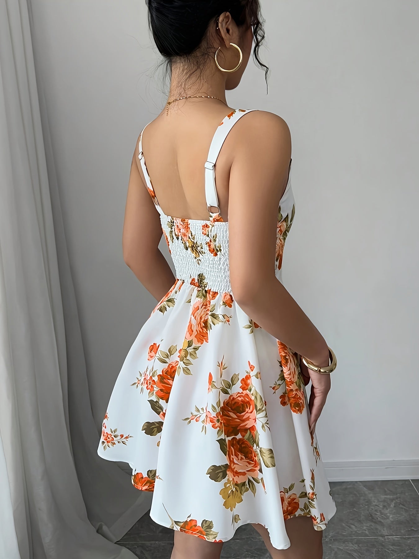 Elegant Floral Print Sleeveless A-Line Dress for Women - Lightweight Polyester Summer Dress with Square Neckline, Machine Washable, Perfect for Spring and Summer Outings, Spring Summer Dress | Summer Elegance Wear | Glossy Te