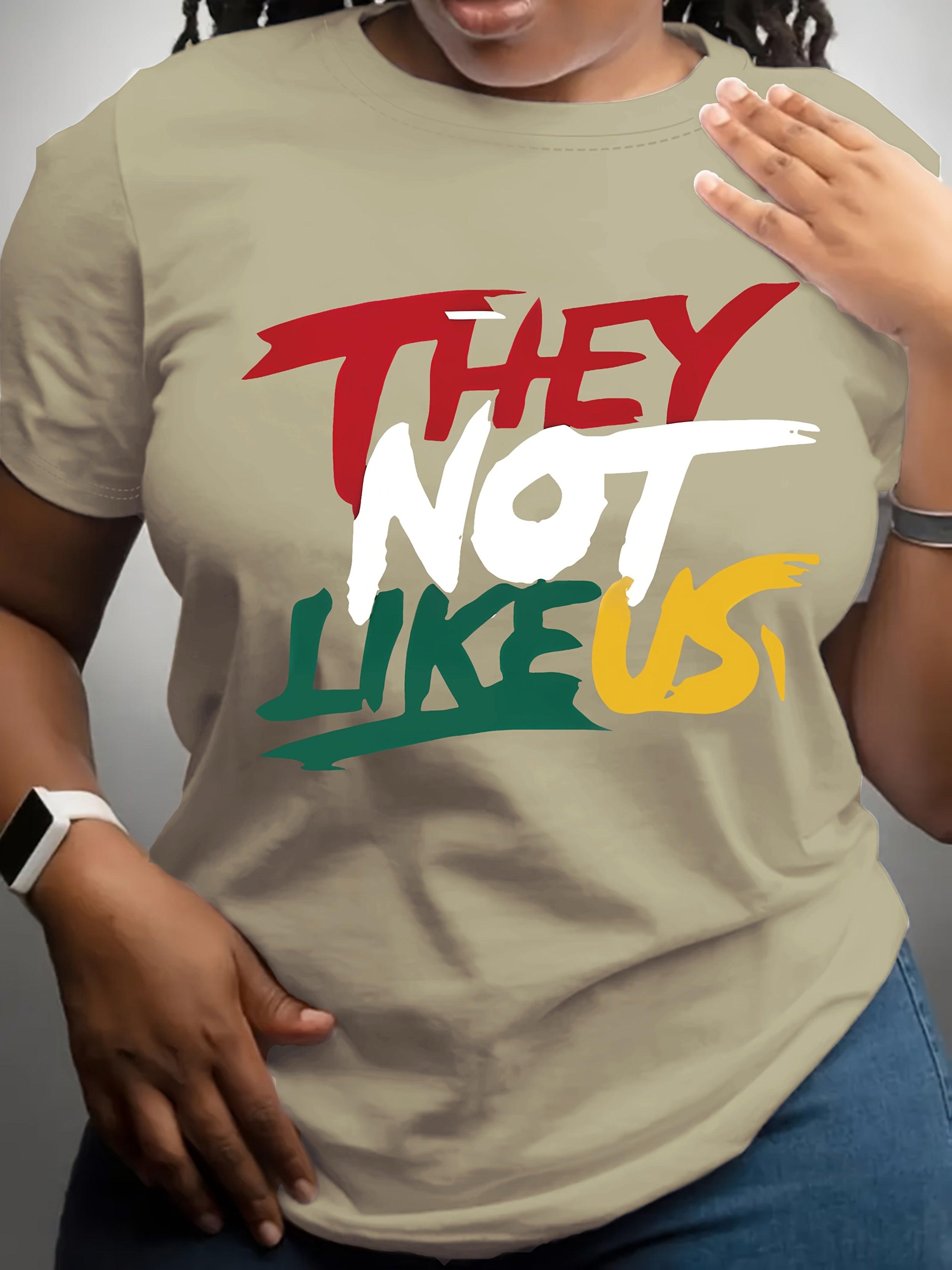 Women's "THEY NOT LIKE US" Bold Letter Print T-Shirt - Vibrant Green Short Sleeve Crew Neck Casual Top, Machine Washable Regular Fit Tee for Spring & Summer