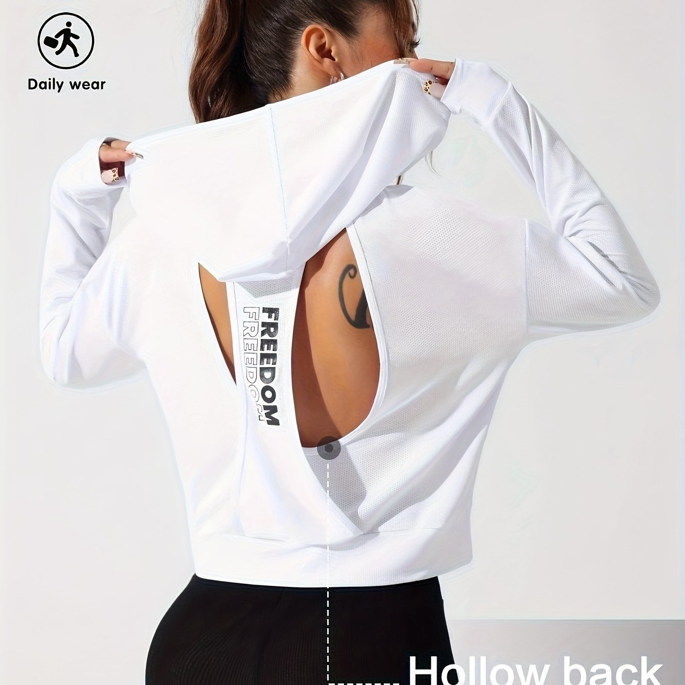 1pc Women's Stylish White Hooded Long-Sleeve Top - 100% Polyester, Semi-Translucent, Lightweight & Breathable for Spring/Summer, Machine Washable, Perfect for Tennis, Gym, and Casual Wear