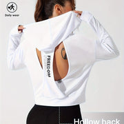 1pc Women's Stylish White Hooded Long-Sleeve Top - 100% Polyester, Semi-Translucent, Lightweight & Breathable for Spring/Summer, Machine Washable, Perfect for Tennis, Gym, and Casual Wear