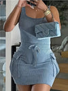 Women'S Casual Striped Mini Dress with Front Pocket - Bodycon, Wide Shoulder Straps, Perfect for Summer Clubs & Parties, Party Dress | Casual Style | Sleeveless Top, Mini Dress