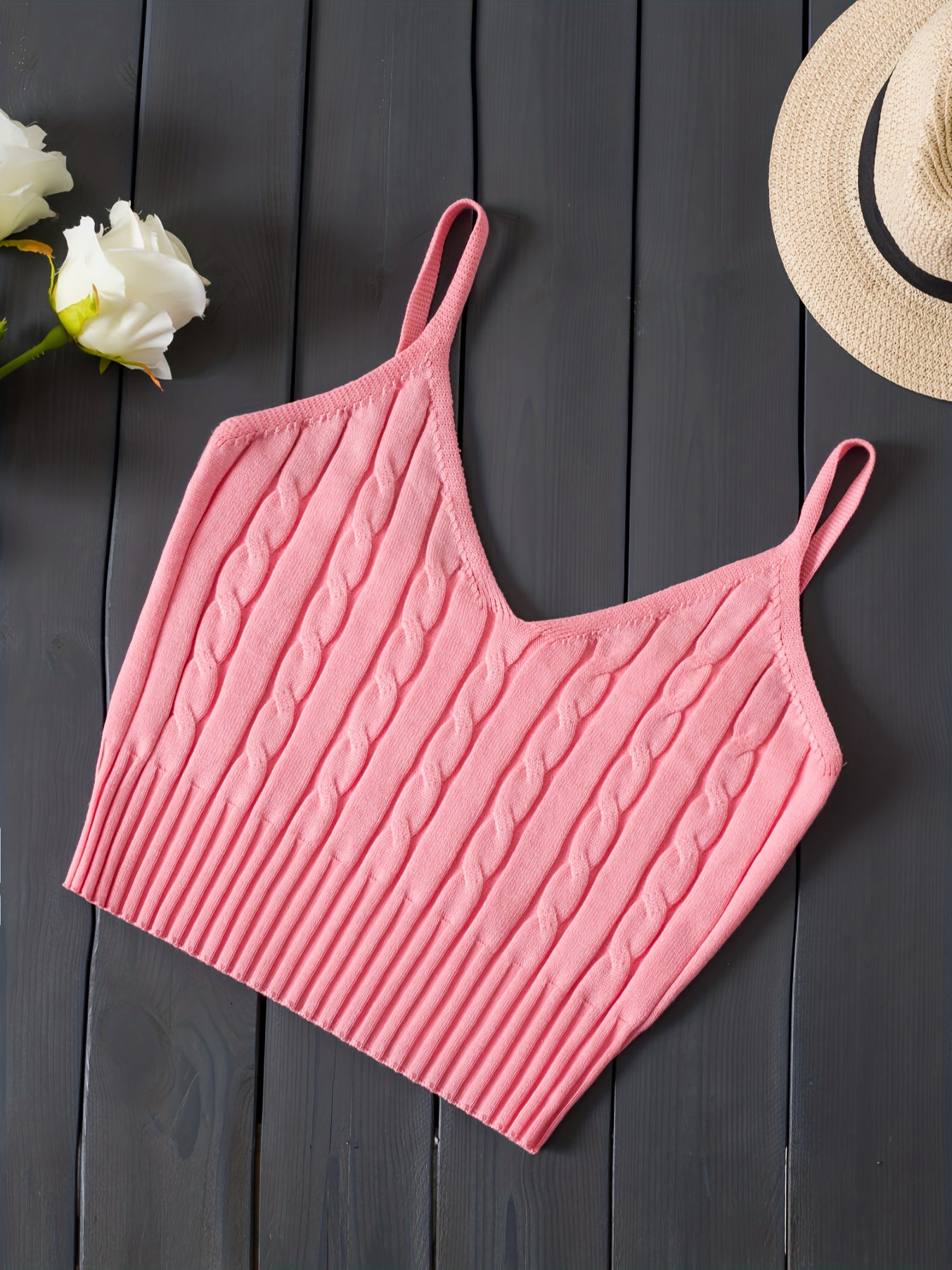 Romantic Valentines Day Soft Knit Cami Crop Top - Flirty Sleeveless Style for Spring & Summer - Comfortable Casual Wear, Womens Fashion Essential