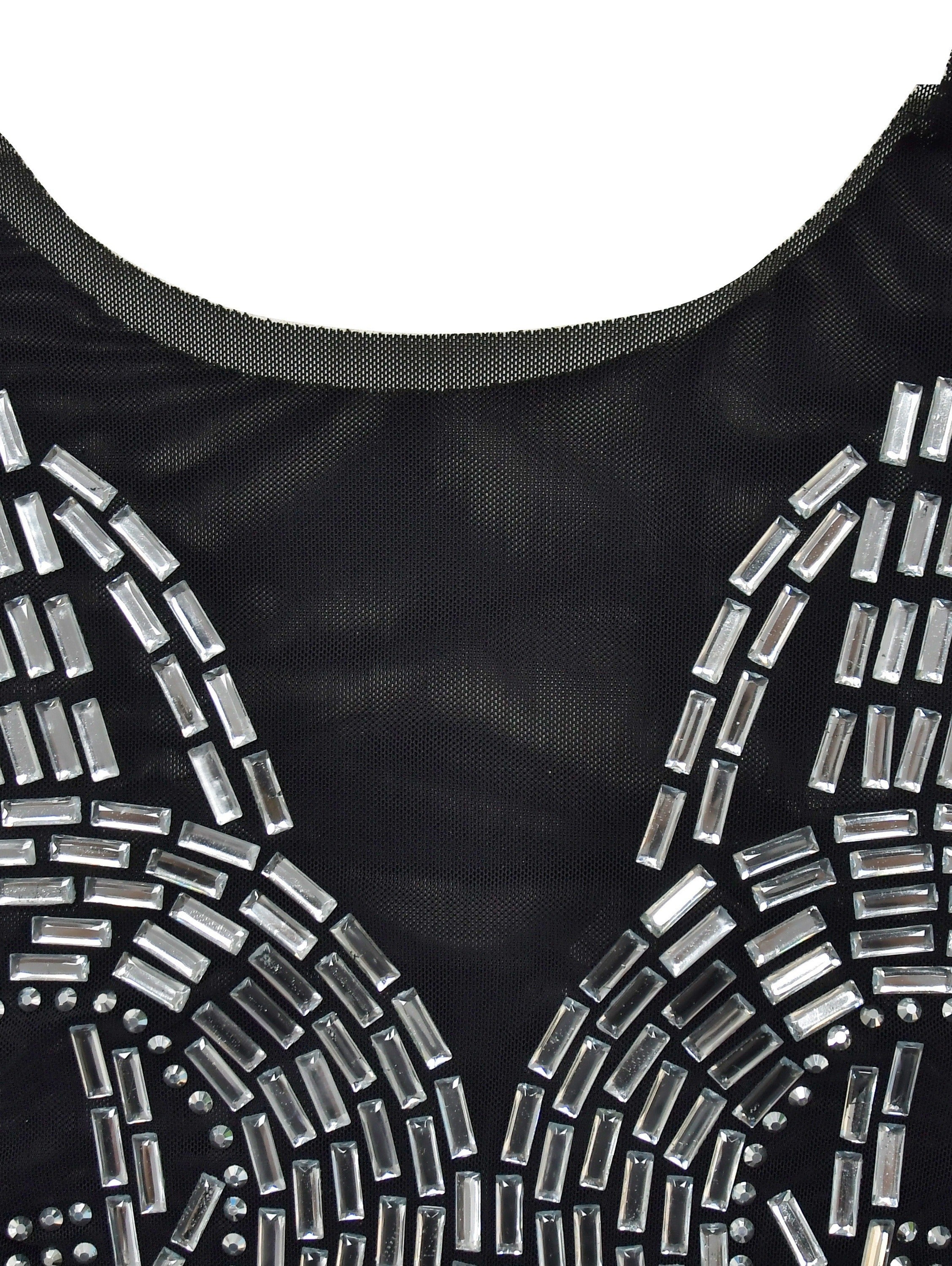 Rhinestoned Crew Neck Mesh Tank Dress, Sexy Sleeveless Bodycon Dress For Club & Party, Women's Clothing
