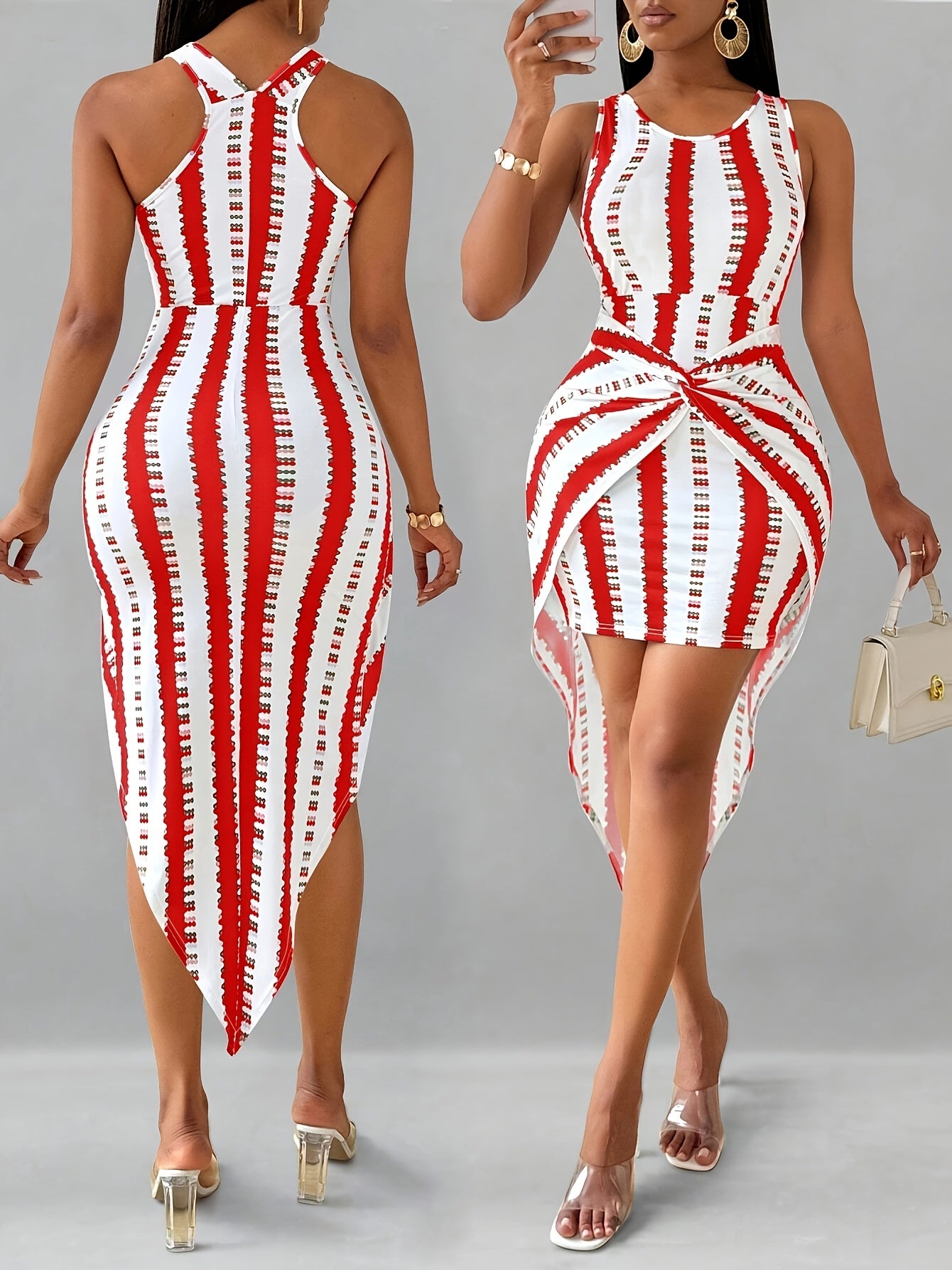 New Women'S Stylish And Elegant Striped Printed Dress
