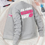Everyday Comfort, Women's "Real Women Hustle Hard" Casual Bomber Jacket - Mint Green, Long Sleeve, Zip-Up with Pink Lips Graphic, Polyester Blend, Machine Washable, Motivational Apparel|Trendy Bomber Jacket|Smooth Texture Fab