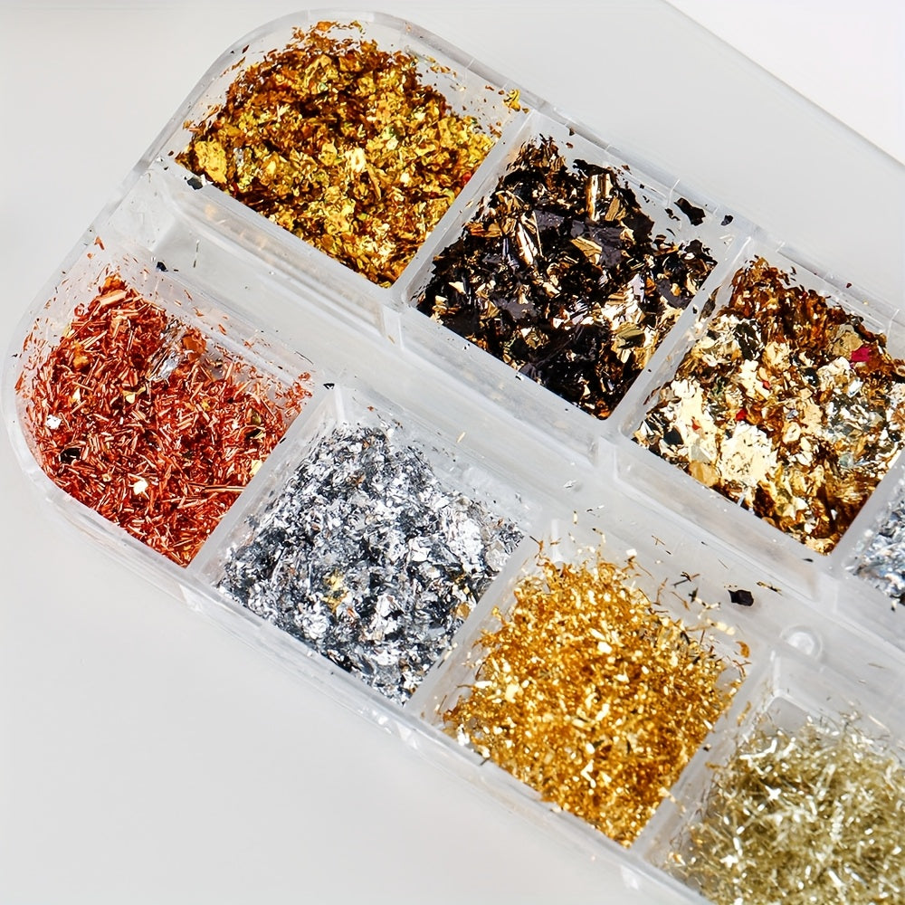 Golden Silvery Nail Foil Chrome Line Nail Glitter Aluminium Sequin Flakes Y2K Metal Powder Nail Charms for Nail Art Decoration