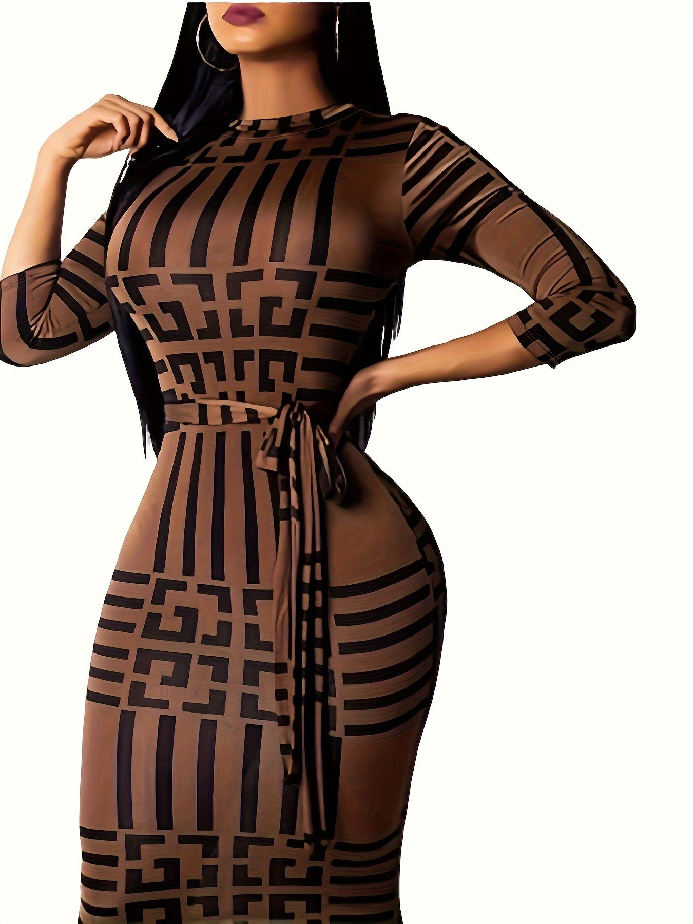 Geo Print Bodycon Dress - Elegant Short Sleeve Dress For Spring & Summer - Women's Clothing -  For Women - Perfect for Parties & Casual Occasions - Ideal Gift for Fashionable Women