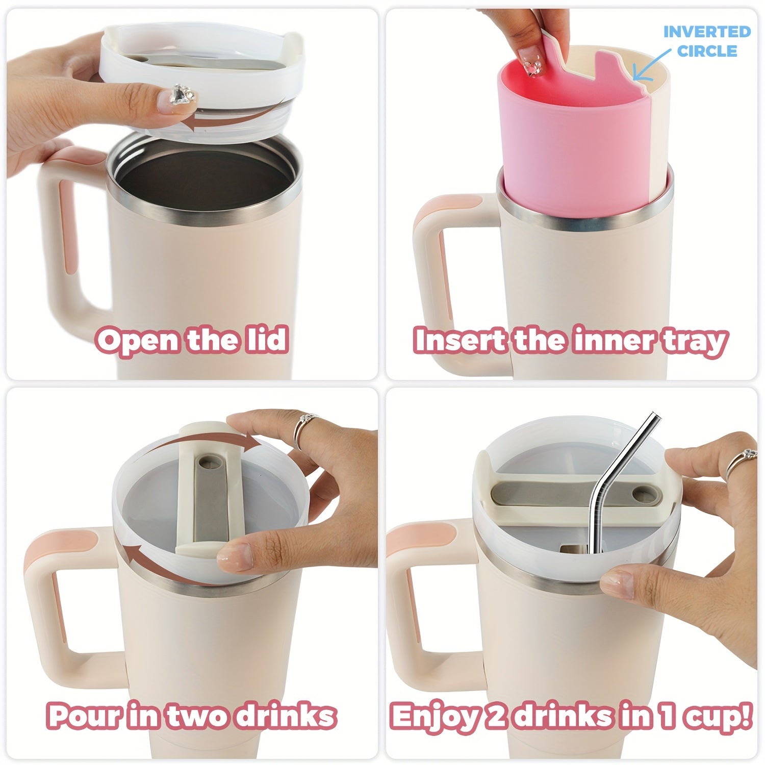Cup 2-in-1 Drink Separator Silicone Liner, Compatible with Cup 40oz, Accessory, Reusable Liner for Party, Leisure, Outdoor, Office