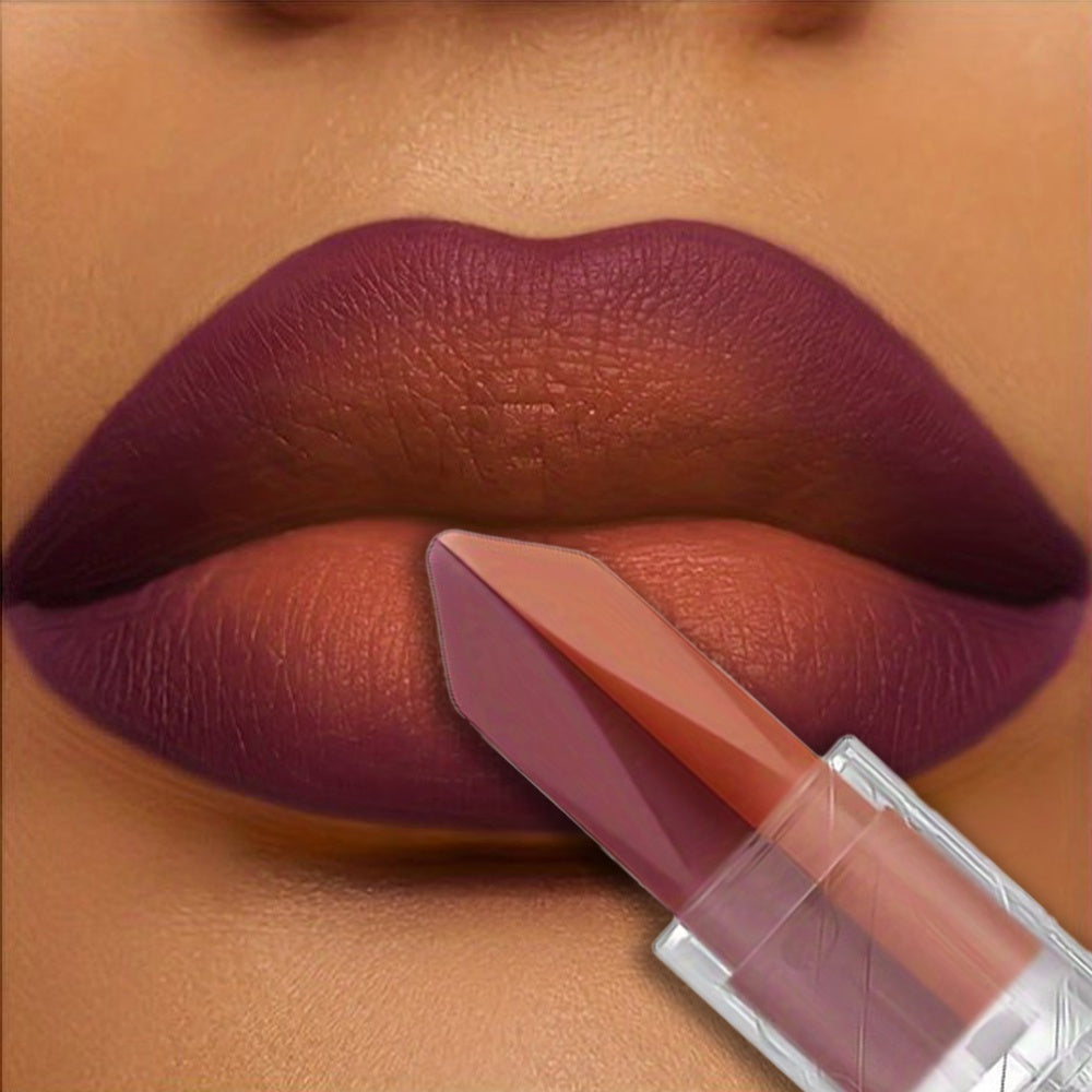 Dual-Tone Matte Lipstick - Long-Lasting, Waterproof, Non-Stick Velvet Lip Mud with Pearlescent Finish - Universal Skin Compatibility, Romantic Holiday Gift, Perfect for Natural Makeup in Red & Brown Shades