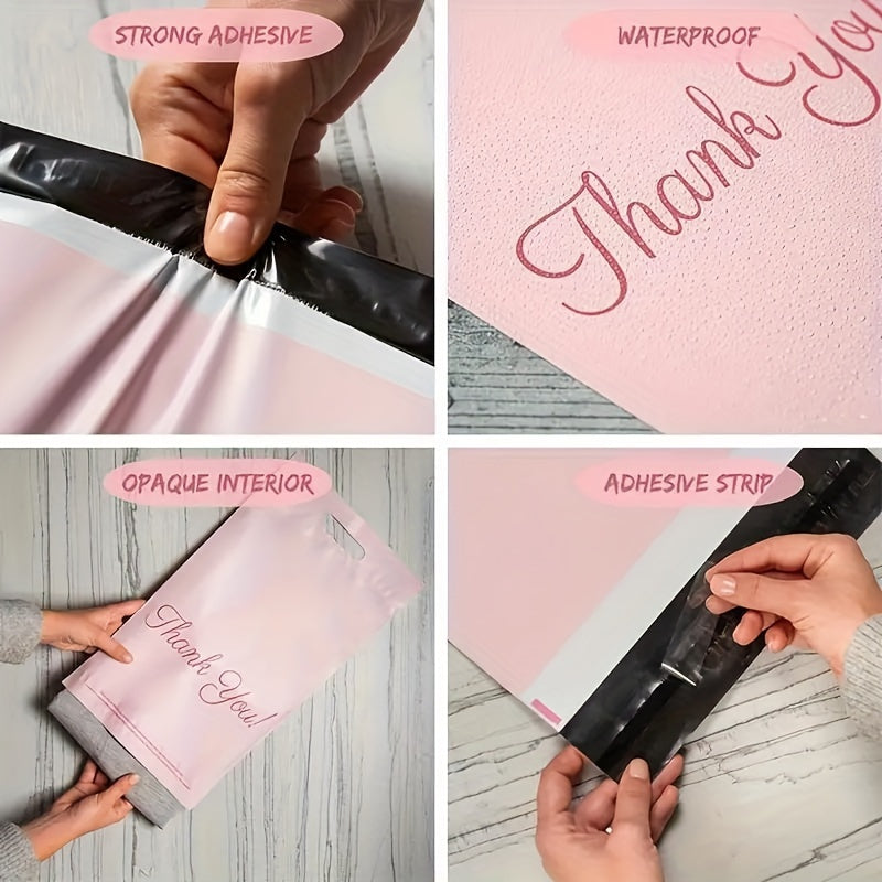 100pcs Pink Thick Waterproof Plastic Bags for Clothing & Packaging - Reusable, Uncoated