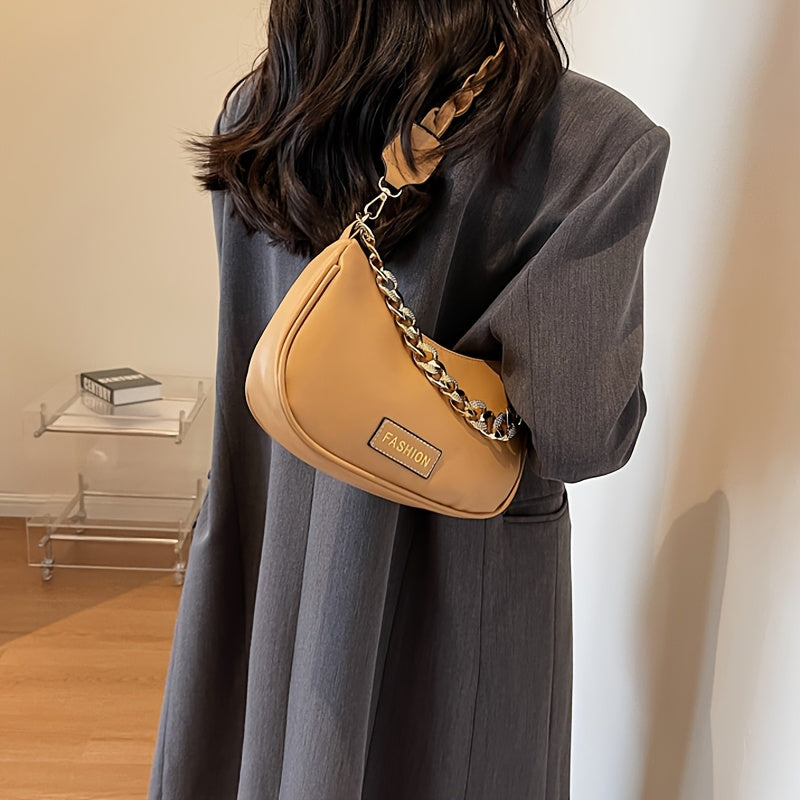 Stylish Women's Shoulder Bag with Adjustable Golden Chain Strap - Elegant Crossbody Handbag in Black, Khaki, or Orange, Perfect for Casual or Formal Occasions, Ladies Handbags