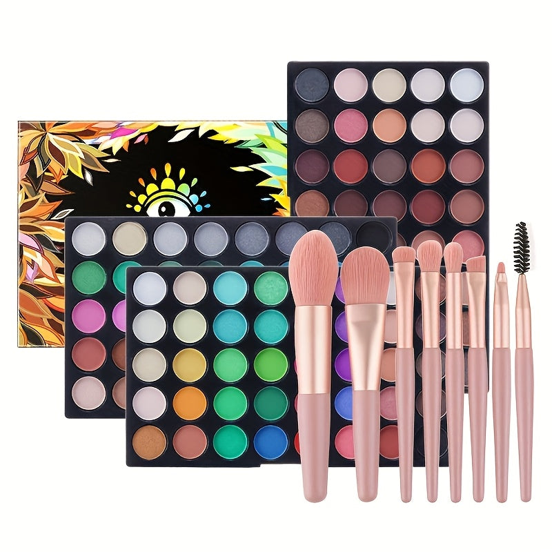 120 color eye shadow with 8 makeup brushes Multi color eye shadow plate Stage makeup Cosplay pearlescent matte multi color eye shadow, mother's day gift