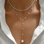 Elegant Vintage Style Double-Layer Pendant Necklace with Imitation Pearl Accents and Tassel Drop, Zinc Alloy Chain Necklace for Daily and Party Occasions - 1pc