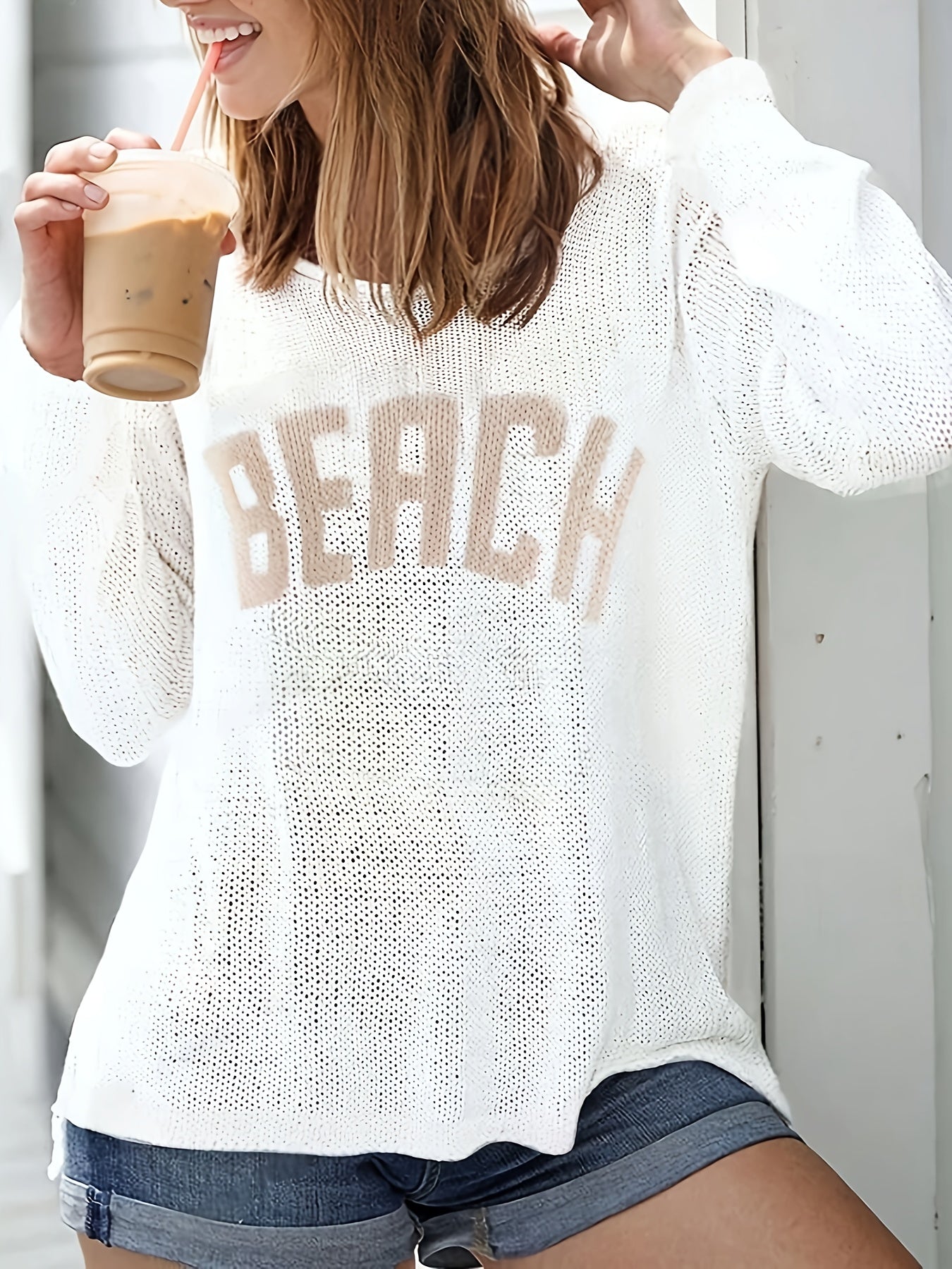 Women's Casual Crew Neck Pullover Sweater, 100% Polyester Knit Fabric, Solid Color, All-Season Comfort