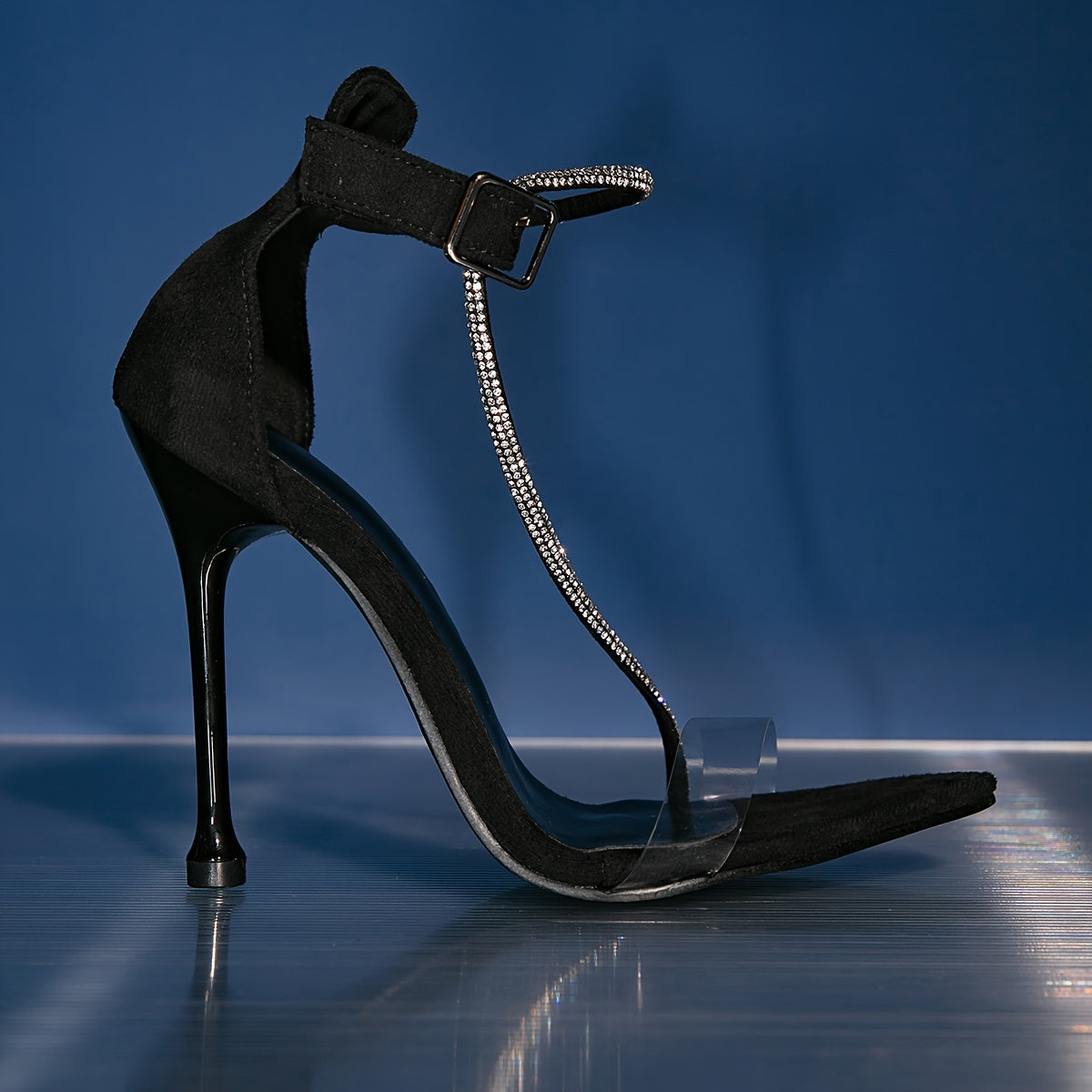 Elegant Women'S High Heels with Transparent Straps and Rhinestone Buckle - Pointed Toe, Ankle-High Stiletto, Fashionable Open-Toe Design, Summer-Ready, White-Enhancing Color, Thin Heel, Rubber Sole, Polyurethane Lining & Inso