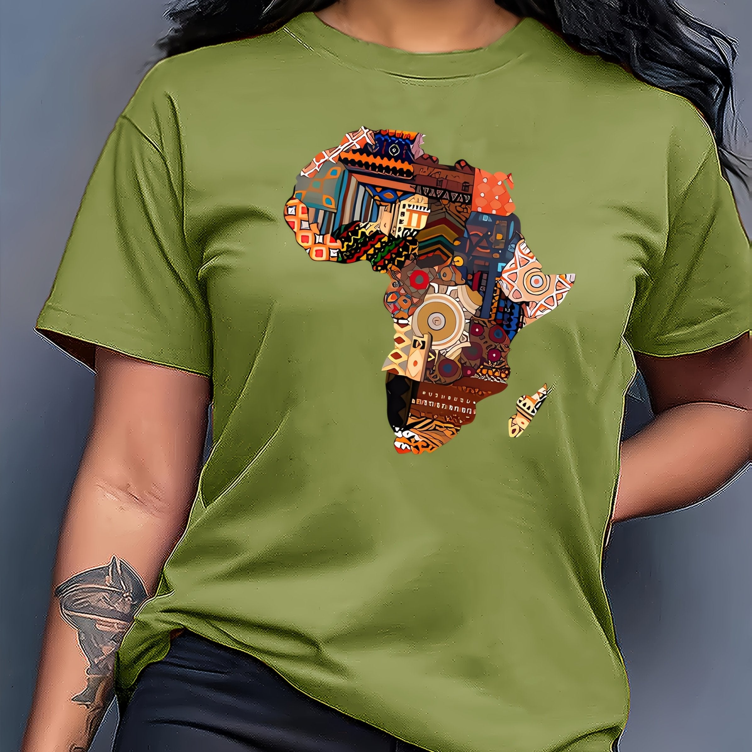 Women's African-Inspired Patchwork Print Casual Short Sleeve T-Shirt - Vibrant Red Round Neck Top with Cultural Motifs, Medium Stretch & Machine Washable for Spring/Summer, Casual Attire, Comfortable Fabric