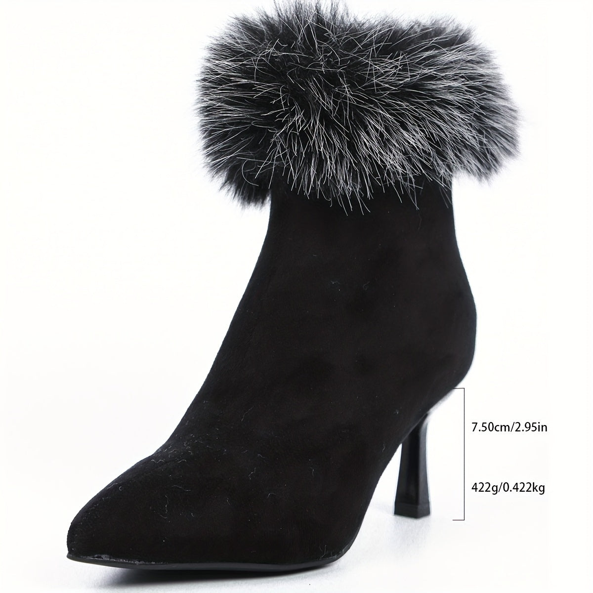 Warm & Comfortable Pointed Toe Stiletto Ankle Boots - Elegant Women's with Faux Fur Trim, Side Zipper for All Seasons