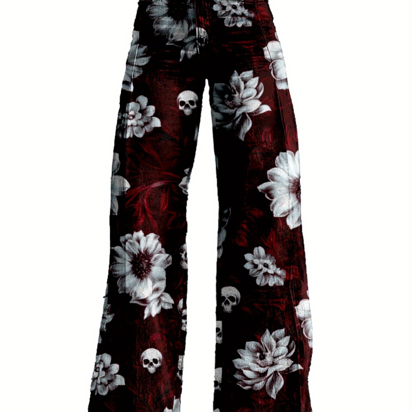 Y2K High Waisted Flared Wide Leg Pants - 3D Printed Abstract Floral & Cosmic Print Women's Trousers, Non-Stretch Machine Washable Loose Floor-Length Casual Comfort for Spring/Autumn Hip Hop Style, Spring Autumn Apparel | Thin