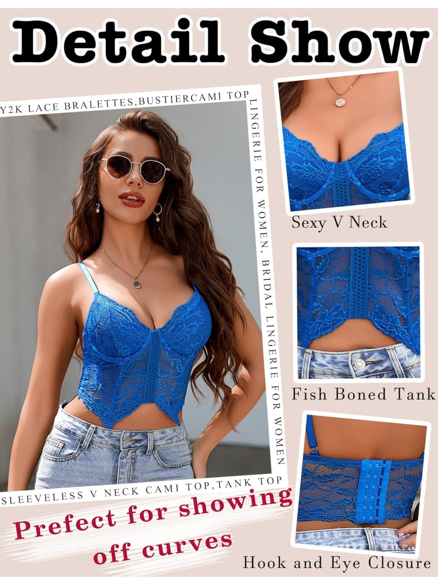 Lace Bralettes for Women Y2k Camisole Lingerie Adjustable Strap Crop Top