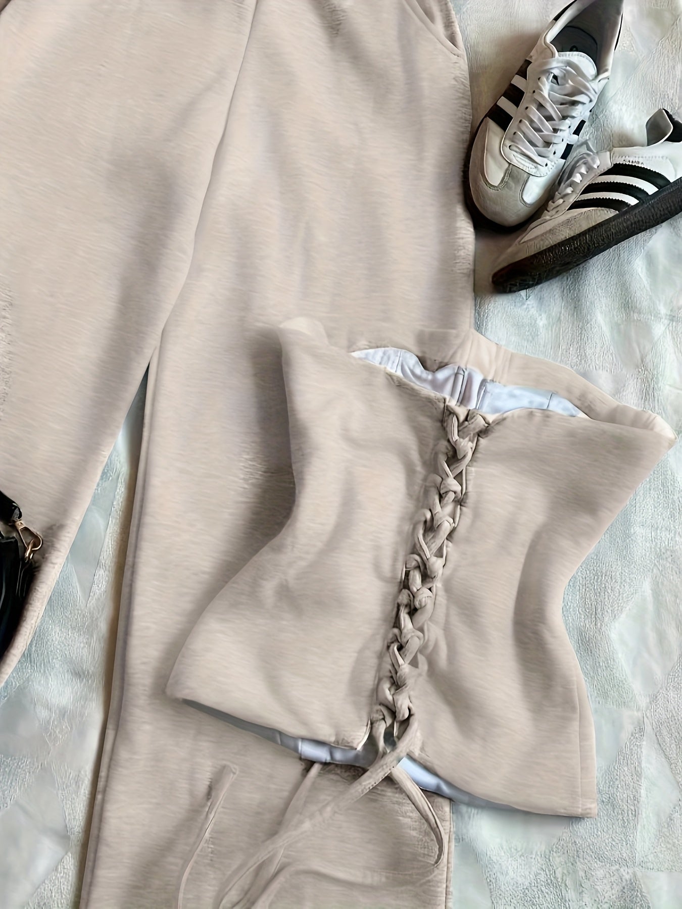 Women's Long Pants & Sleeveless Crop Hoodie Set – Casual Solid Color Two-Piece Loungewear with Drawstring Waist