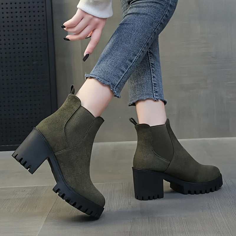 Women's Chunky Heel Short Boots - Fashion Stretch Fabric Sided Boots - Comfortable Ankle Boots - For Women - Suitable for Casual & Party Occasions - Perfect Gift for Fashionistas