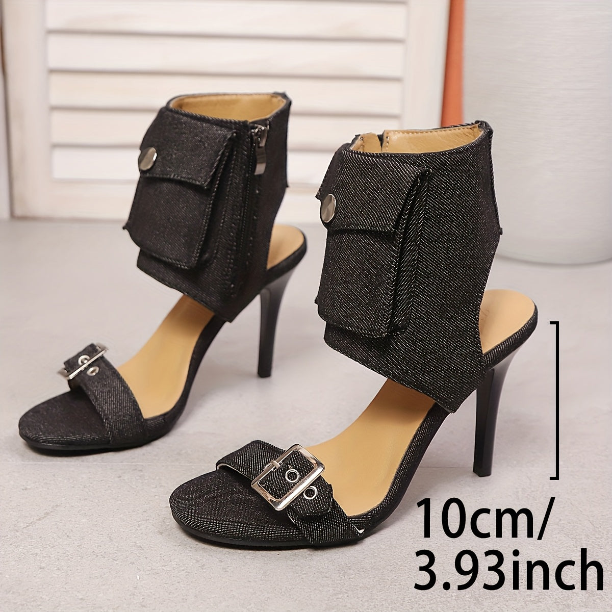 Women's Elegant Open-Toe Stiletto High Heel Sandals - Breathable Fabric Upper, Comfortable Synthetic Cover Lining & Non-Slip Rubber Sole, Secure Zip Closure for Summer Casual & Formal Occasions, Stiletto Heels