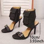 Women's Elegant Open-Toe Stiletto High Heel Sandals - Breathable Fabric Upper, Comfortable Synthetic Cover Lining & Non-Slip Rubber Sole, Secure Zip Closure for Summer Casual & Formal Occasions, Stiletto Heels