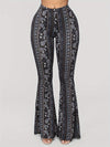 Women's High Waist Sexy Flare Pants - 100% Polyester Knitted Fabric, Paisley Print, All Season, Casual Bell Bottoms