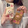 3D Teddy Dog Phone Case with Extendable Holder, Silicone Shockproof Protective Cover with Sculpture Design, Air Cushion Drop Protection, Compatible with iPhone 11 12 13 14 15 Pro Max Plus - Ideal for Easter, Valentine's Day,