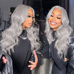 Grey Body Wave Lace Front Wigs Human Haire Pr Plucked Grey Human Hair 13x4 Front Wigs Glueless Silvery Lace Front Wigs for Women 200% Density for Daily Wear Party Women Pre Plucked with Baby Hair Bleached Knots Glueless Wig