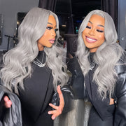 Grey Body Wave Lace Front Wigs Human Haire Pr Plucked Grey Human Hair 13x4 Front Wigs Glueless Silvery Lace Front Wigs for Women 200% Density for Daily Wear Party Women Pre Plucked with Baby Hair Bleached Knots Glueless Wig