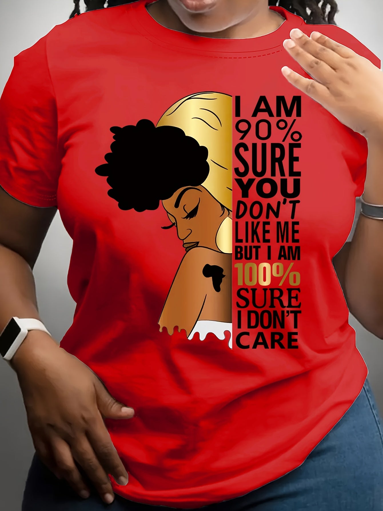 Women's Purple "I Don't Care" Empowerment Print T-Shirt - 100% Positive Affirmation Short Sleeve Top with Golden Accents, Round Neck Casual Summer Shirt, Machine Washable & Semi-Sheer for Layering, Everyday Fashion, Fashion S