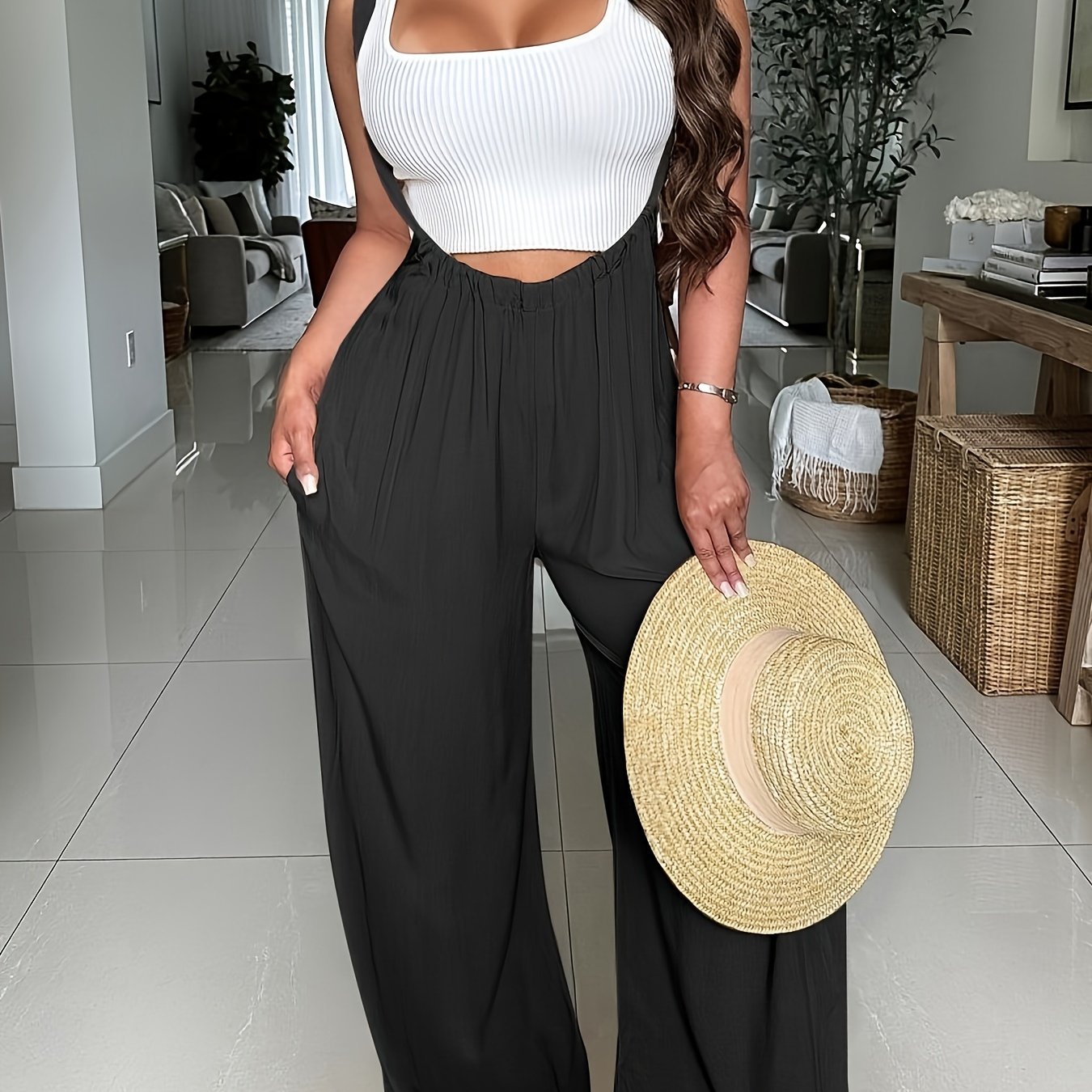 Women's Casual Wide Leg Palazzo Pants - Adjustable Drawstring Waist, Super-Long Length, Loose Fit with Pockets, Machine Washable Lounge & Casual Trousers for All Seasons, Comfortable Clothing | Decorative Drawstring | Soft Te