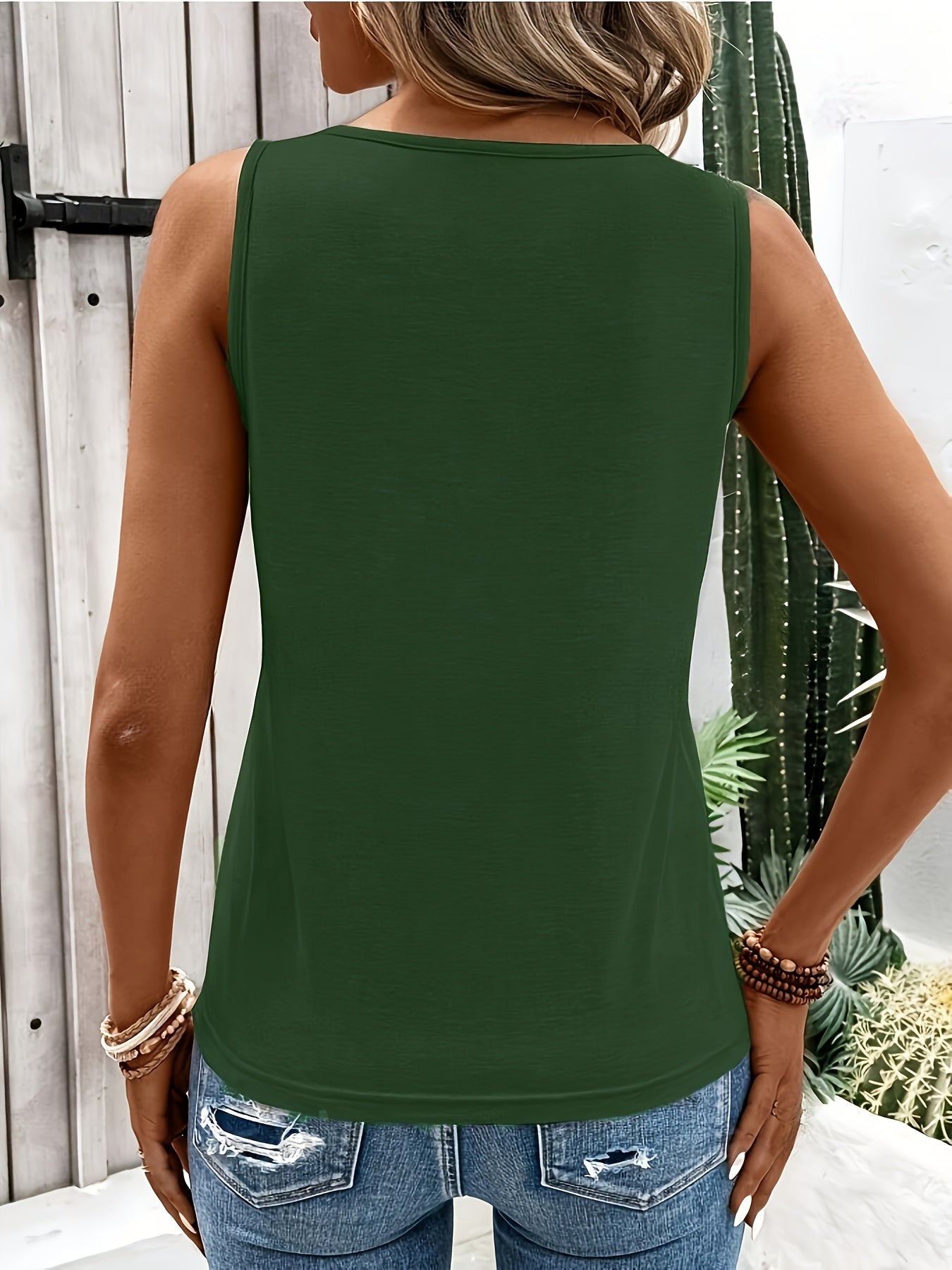Women's Sexy Ring Detail Tank Top, 100% Polyester Knit Fabric, Crew Neck Sleeveless Solid Color Tee for All Seasons, Allseason Apparel|Stylish Crisscross Top|Glossy Texture
